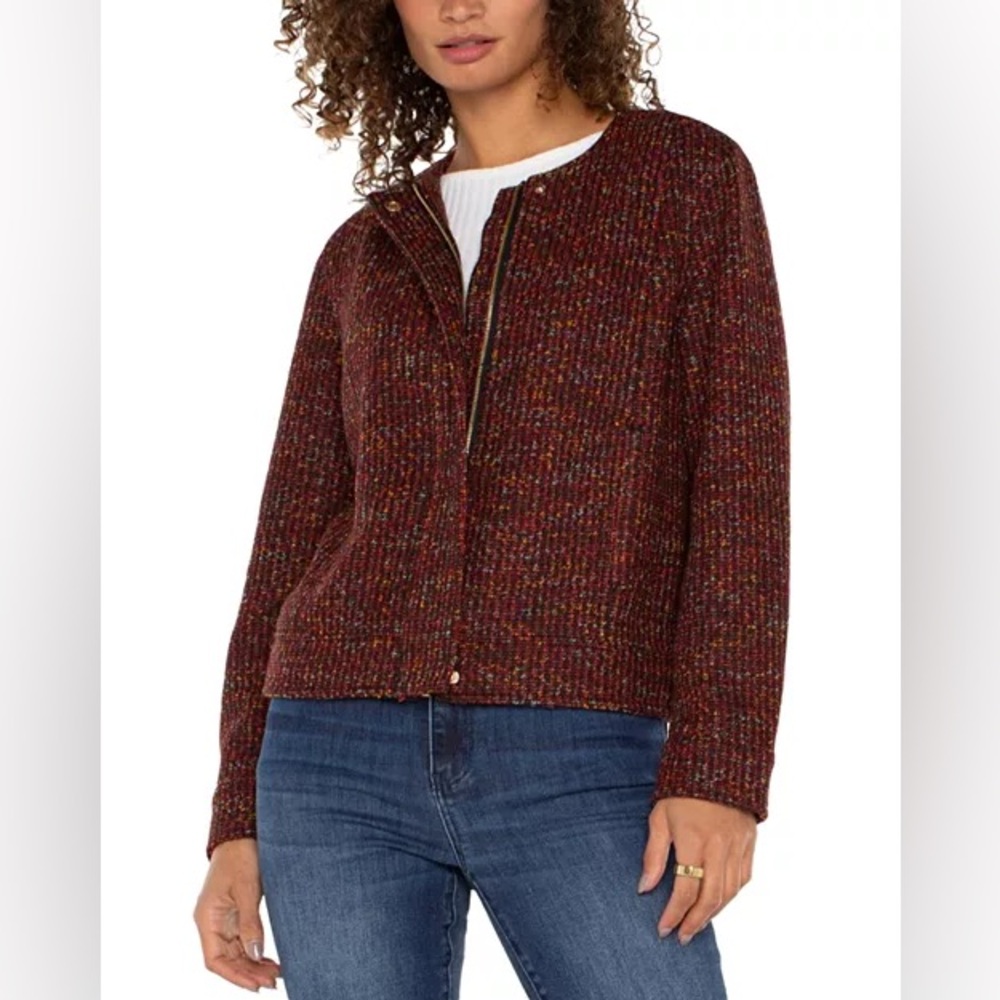 Liverpool Los Angeles Collarless Zip Up Tweed Jacket Office Casual Colorful Chic - Picture 5 of 16